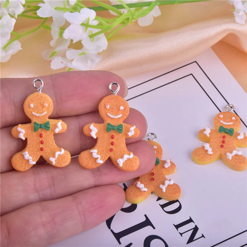 10 unidades/pacote cookie homem resina encantos brinco pulseira diy jóias fazendo