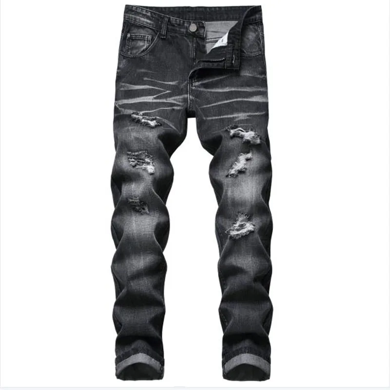 

Mens Ripped Jeans Autumn 2022 Casual Black Loose Denim Pants Male Cotton Jeans Distressed Destroyed Trousers pantalones hombre