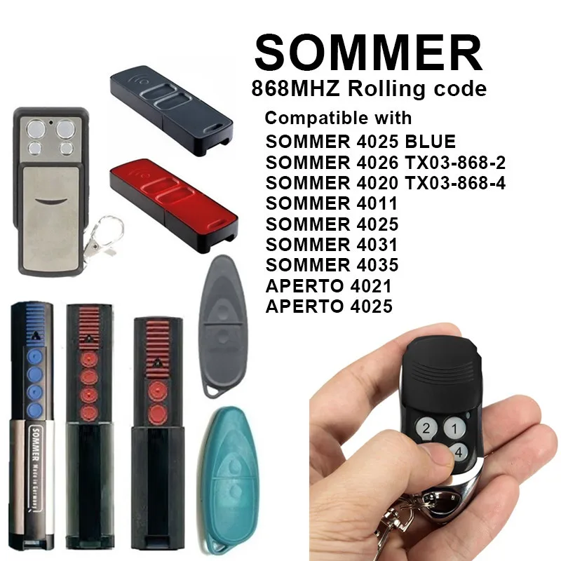 Door Control 868 MHz Garage Door Remote Control Duplicator SOMMER 4020 TX03-868-4 Door Opener for Rolling Codes