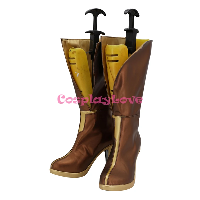 CosplayLove  LOL Game Battle Academia Lux Prestige Edition Skin Golden Brown Coslay Shoes Long Boots Leather Custom Made