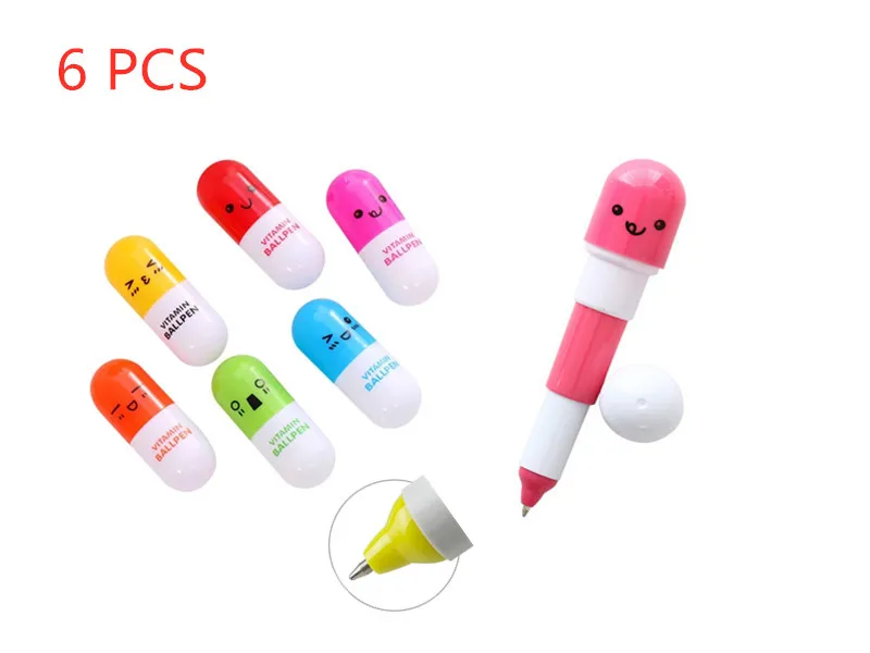 6 PCS Lovely smile face ball point pen pencil retractable vitamin capsule ball point pen office supplies school supplies