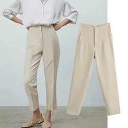 Maxdutti  Trousers Women England Style Office Lady Fashion Simple Solid Casual Pants Women High Waist Harem Pencil Pants Women