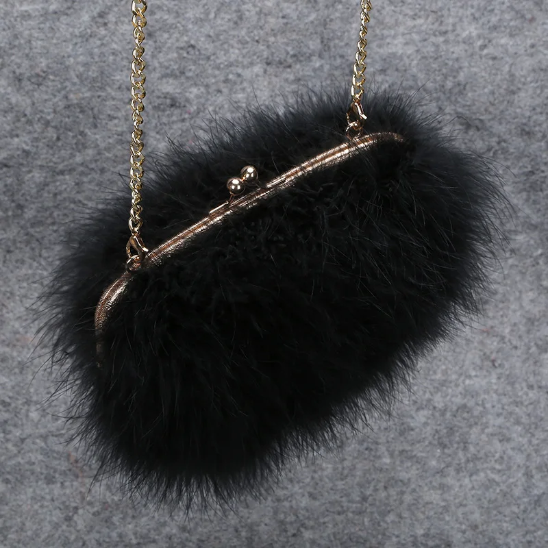 accessorize real ostrich feather bag wedding occasion fluffy fur bag cross body women bag B17