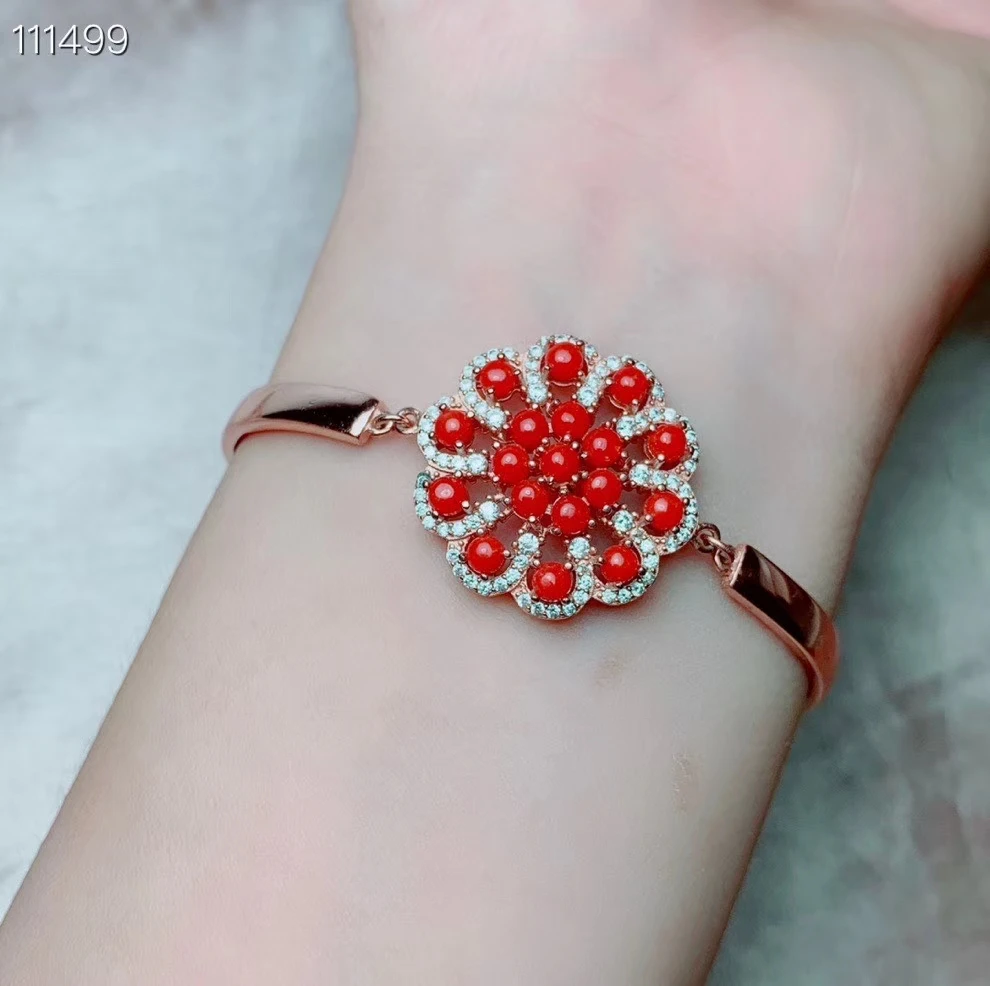 KJJEAXCMY Fine Jewelry 925 Sterling Silver Inlaid Red Coral Women's Hand Bracelet Birthday Party Gift for Girlfriend
