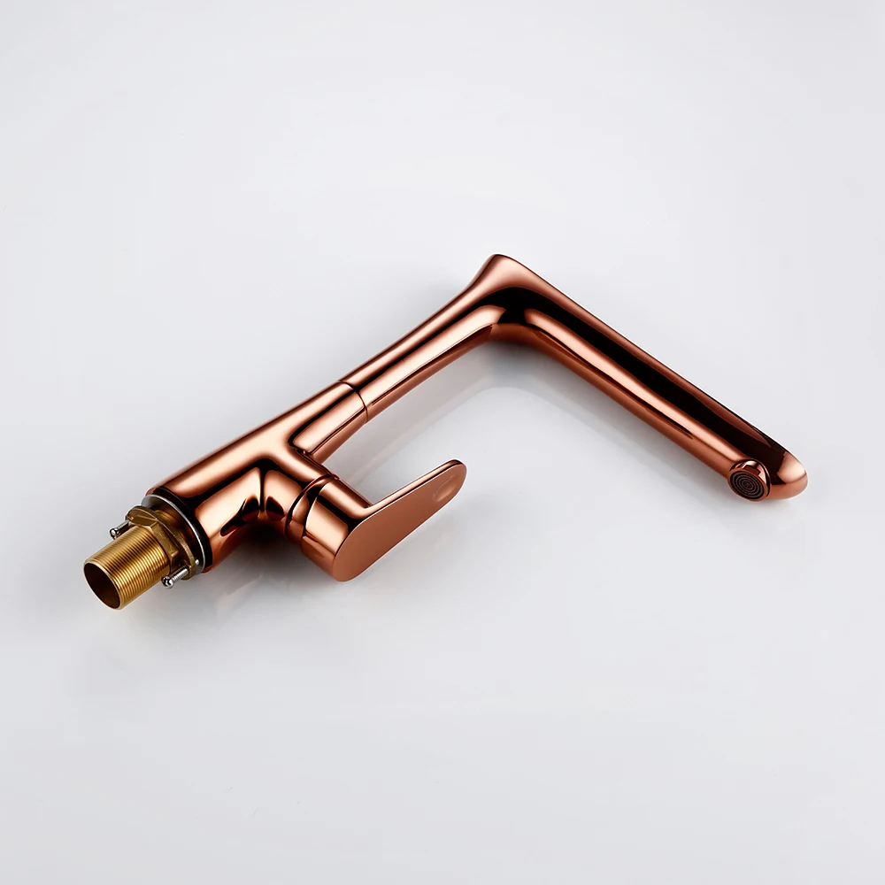 Bagnolux Polished Rose Gold Brass Single Hole Handle Deck Mounted Hot And Cold Mixing Kitchen Sink Faucet