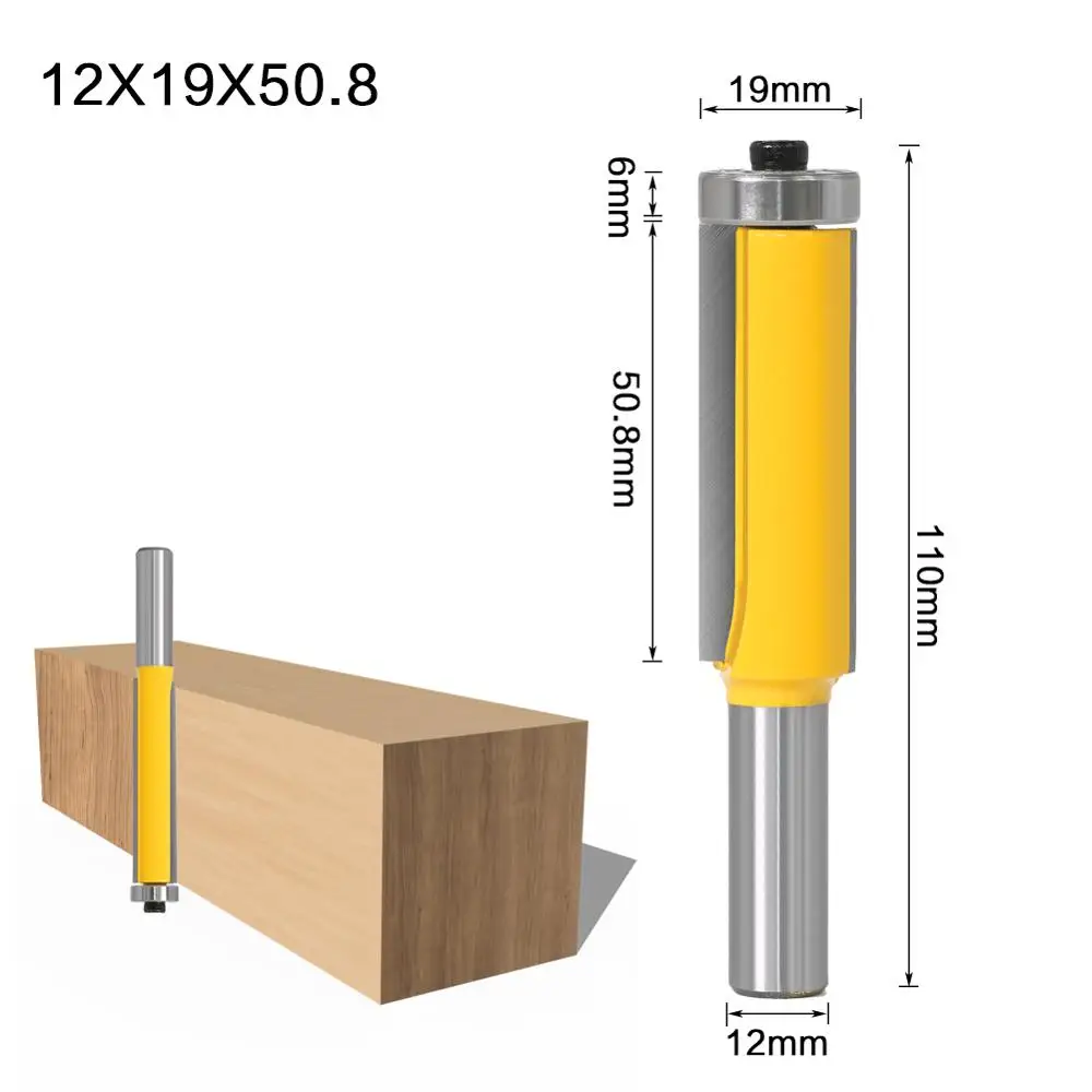 1pc 12 millimetri Shank50, 64 millimetri Flush Trim Router Bit con Cuscinetto per il Legno Modello Modello di Bit Carburo di Tungsteno Fresa per