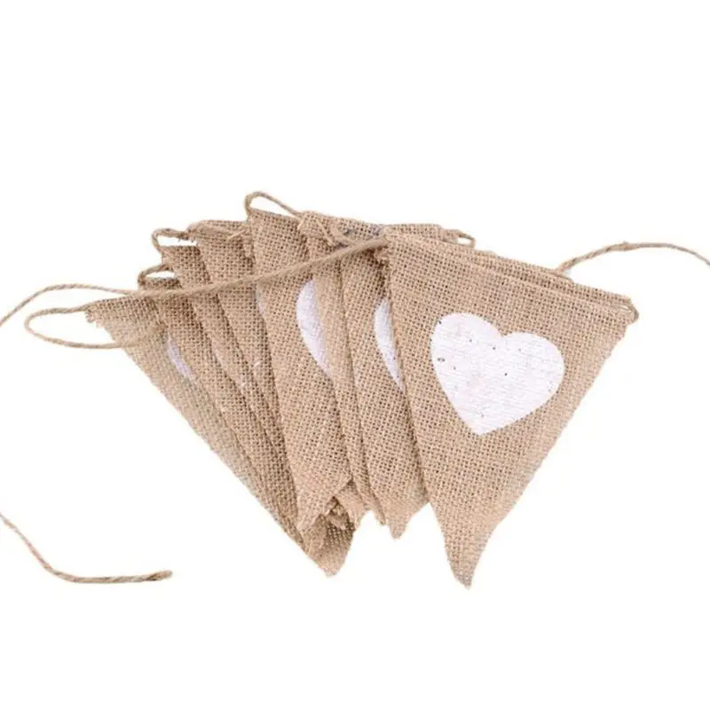 New 1 Set Of Love Heart Rustic Hemp And Jute Hessian Lace Evening Party Pennant Bunting Flag Garland Wedding