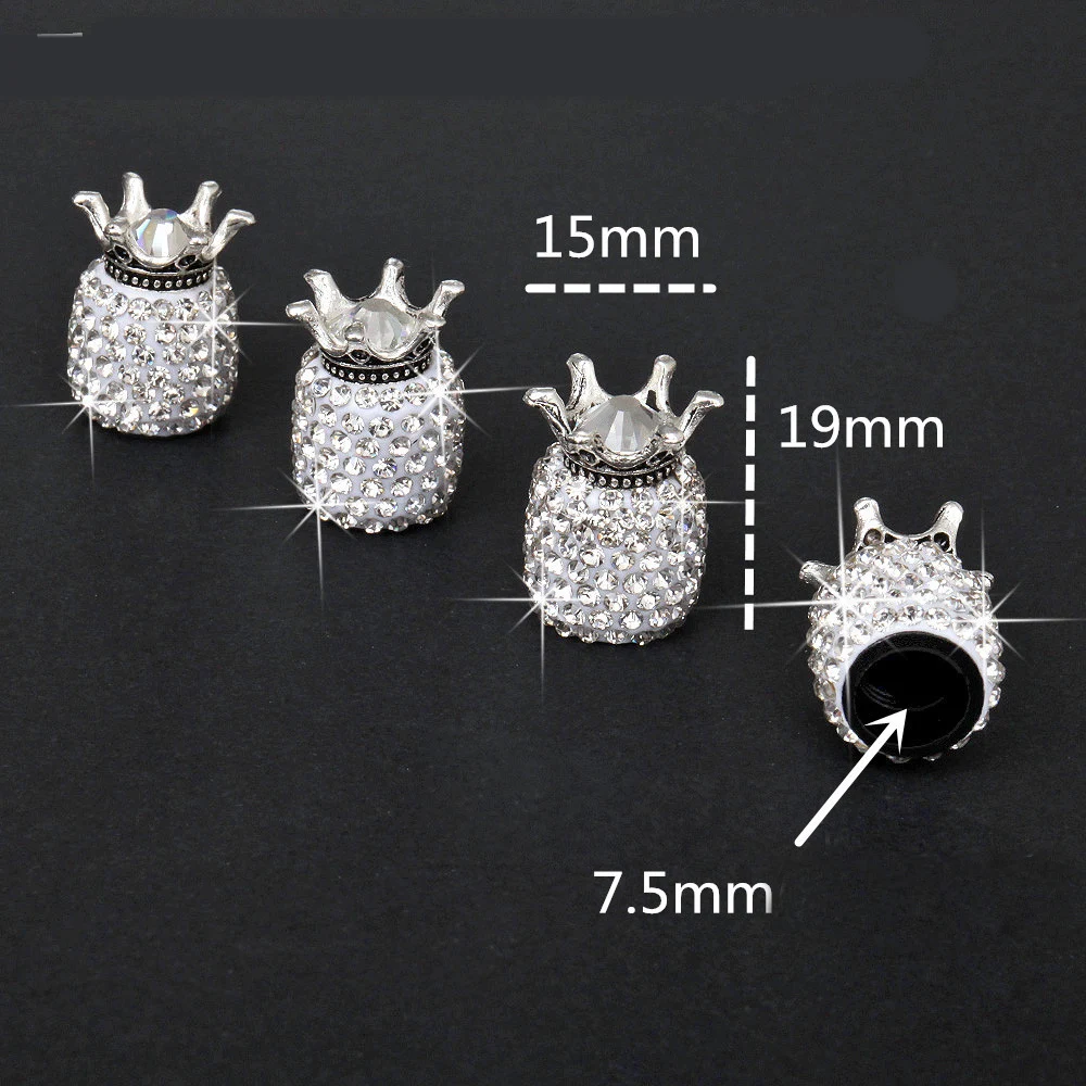 4Pcs Bling Nakładka na zawór opony Diamentowa korona Nakładki na koła Rhinestone Clay ABS Zawory opon samochodowych Nakładki na zawory powietrza na trzpieniach opon Hermetyczna osłona