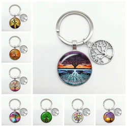 New Crystal Glass Tree of Life Keychain Art Photo Glass Pendant Keychain Tree of Family Gift Jewelry Charm Bag Souvenir Key Ring