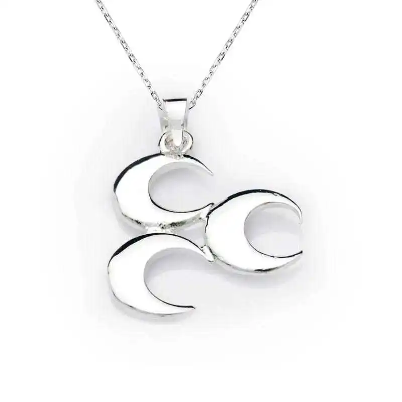 Silver Three Crescent Necklace 925 Sterling Women Fine Jewelry Wedding Party Birthday Gift - Box - Pendant - Chain Choker - Female - Ladies - Fashion