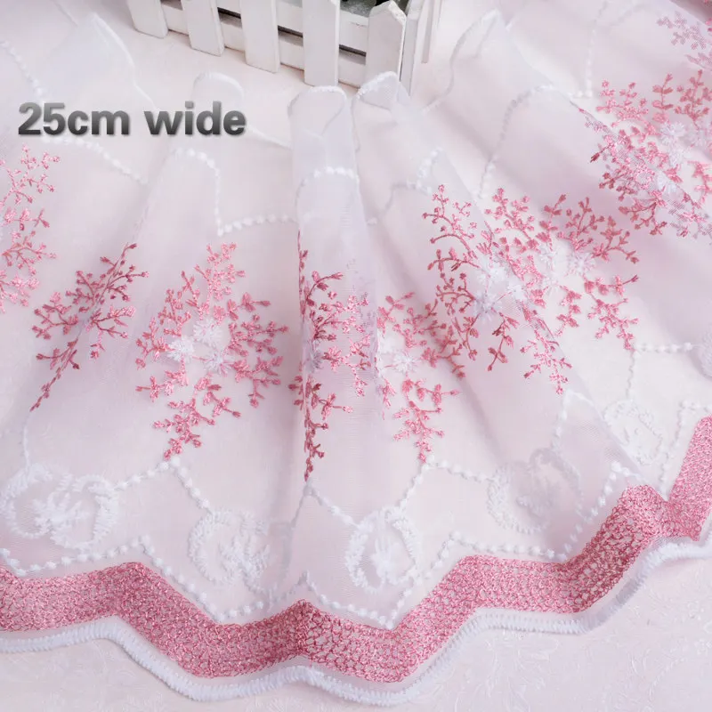 25cm Wide Organza Embroidery Tulle Lace White Mesh Sequin Fabric Handmade DIY Dentelle Home Decoration Skirt Accessories Renda