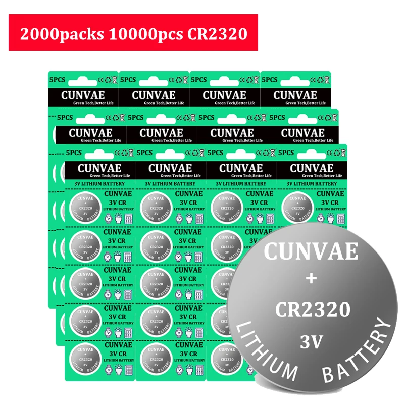 10000pcs CR2320 CR 2320 BR2320 DL2320 3V Lithium Button Coin Battery 130mah Cell Batteries For car key watches Calculators