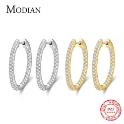 Modian Authentic Silver Sparkling Wedding Earring 925 Sterling Silver Circle Clear CZ Hoop Earrings For Women Wedding Jewelry