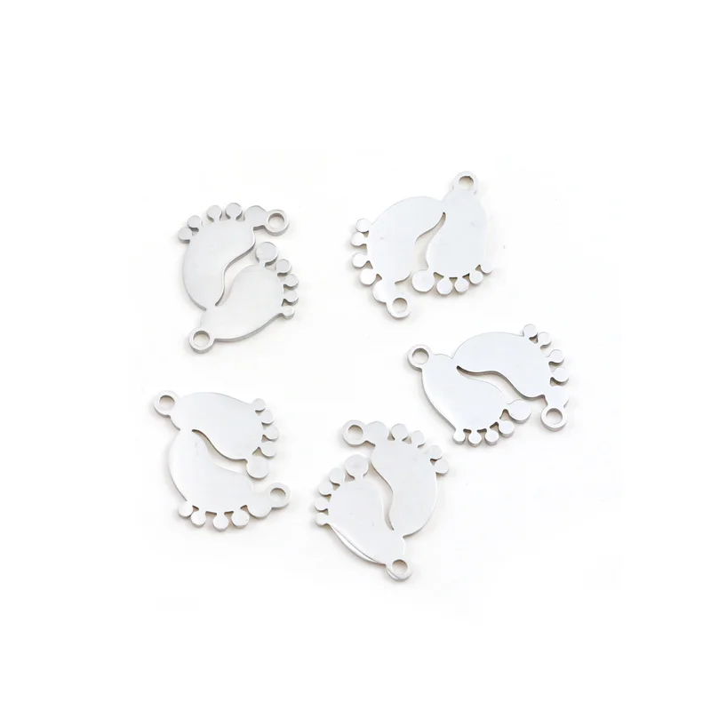 Aiovlo 5pcs/lot Stainless Steel Charm Pendants Cute Lovely Baby Feet DIY Metal Bracelet Necklace Jewelry Findings Accessories