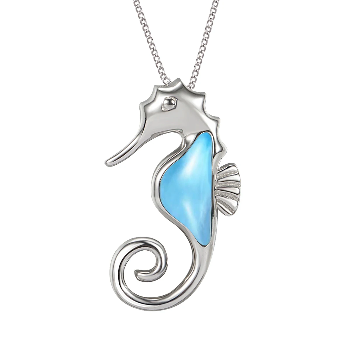 

New Arrival Real 925 Sterling Silver Natural Larimar Seahorse Pendant Woment's Necklace Pendant