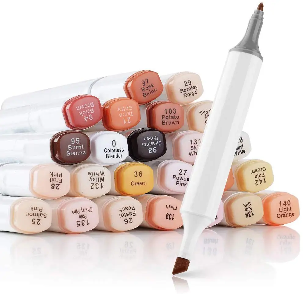 24 Color Marker pens Skin Brown Series Color for Portrait Sketch Drawing Paint Art Design School Animation Mango Supply