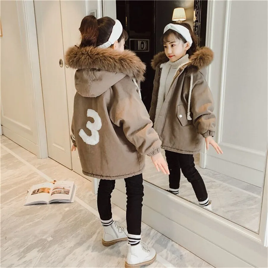 Solid Color Hooded Down Parkas For 4 6 8 10 12 14 Year Girls Coats Fashion Winter Warm Thickening Jackets Kids Long Outerwear