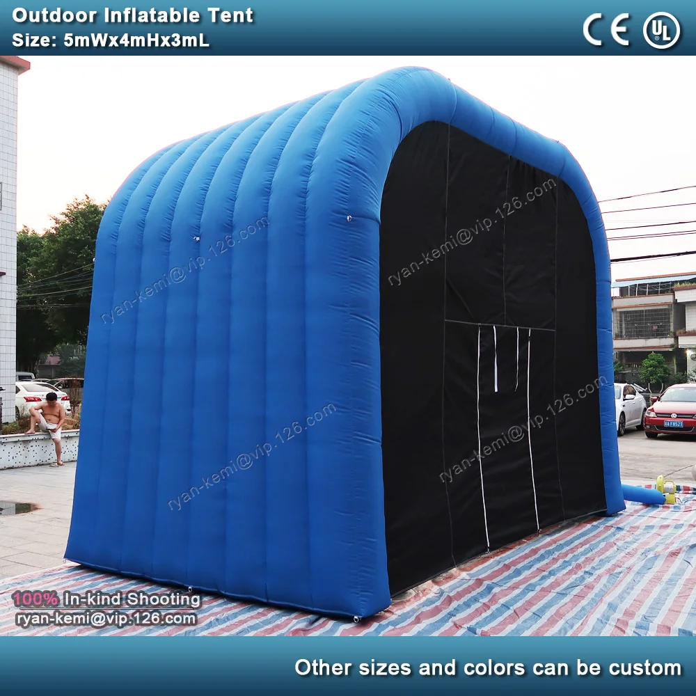 Tente gonflable d'extérieur, petite couverture de scène bleue noire, chapiteau de performance, auvent d'abri portable