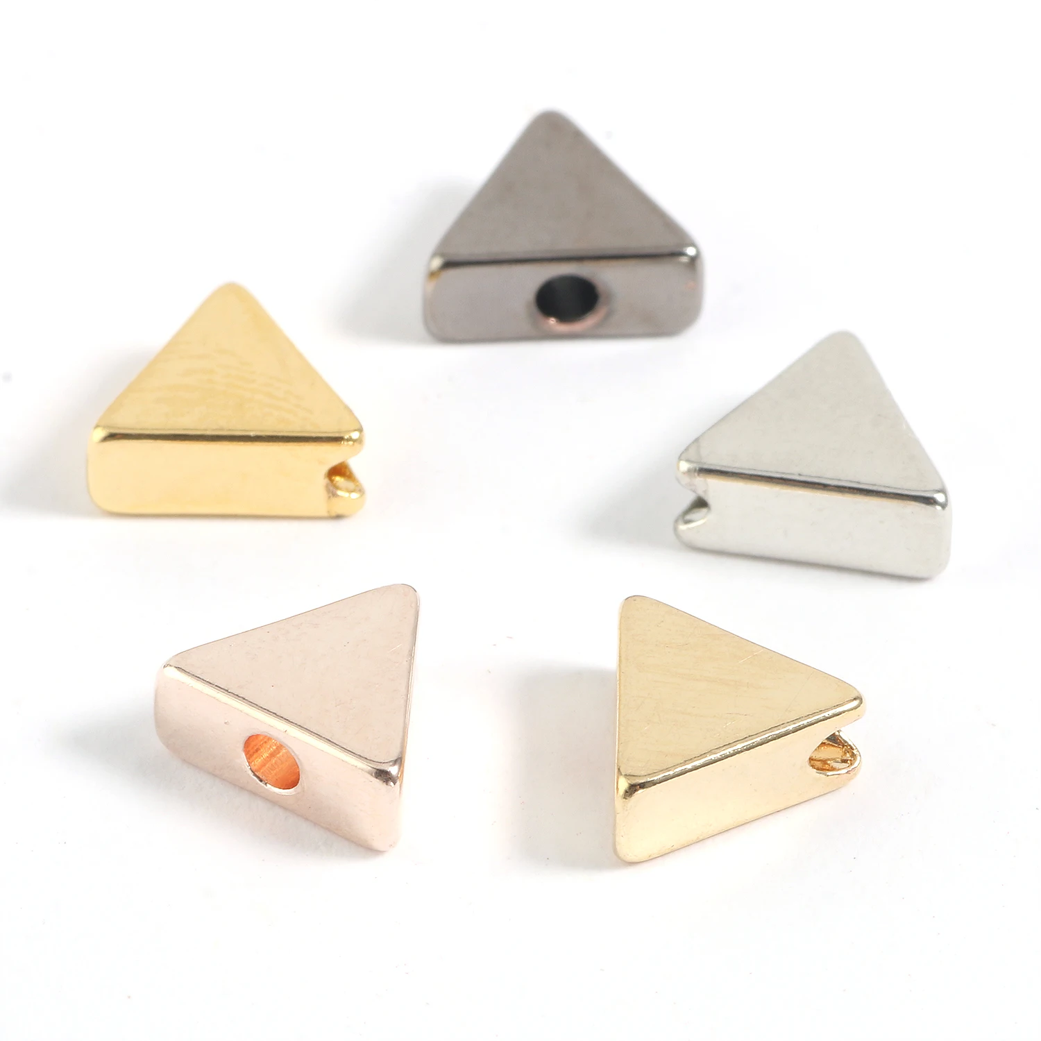 10pcs/lot Metal Copper Beads Triangle Shape Big Hole Loose Spacer Beads for Jewelry Makings Bracelet Necklace DIY Accessories