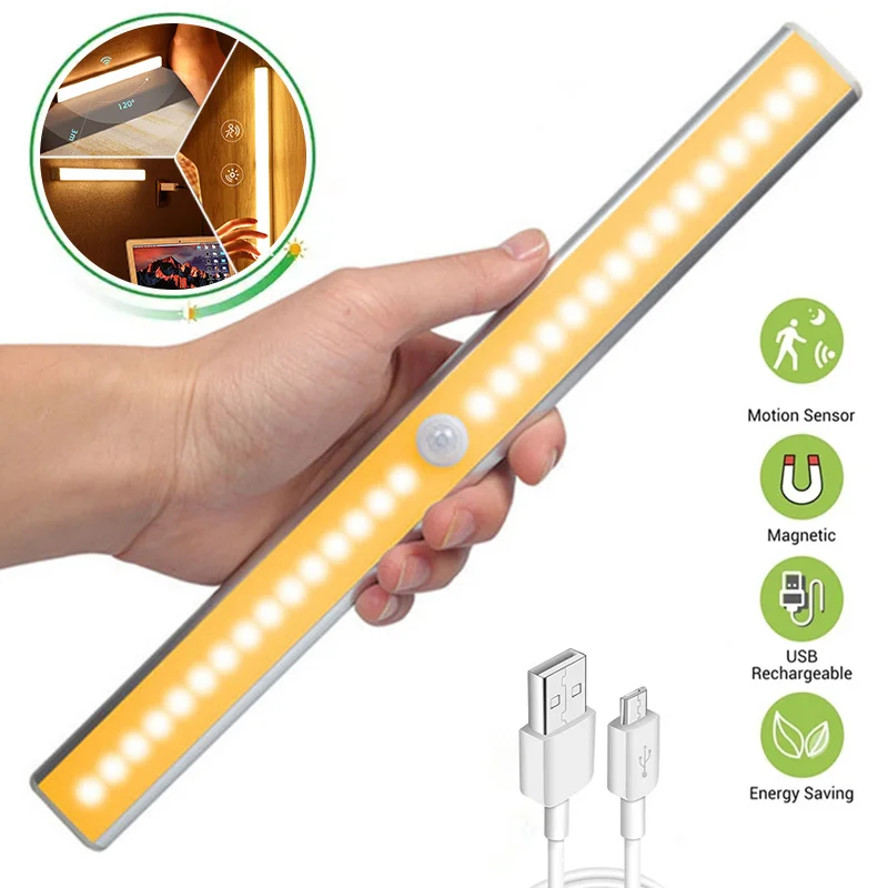 6 10 14 20 36 LEDs Under Cabinet Light USB Rechargeable Closet Night Lamp Motion Sensor Wardrobe Lights For Kitchen Bedroom