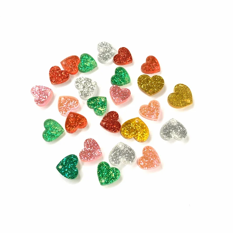 (20pcs/bag) 12mm 14mm 16mm Glitter Color Heart Shape Acrylic Studs For Earrings DIY Accessories Wholesales