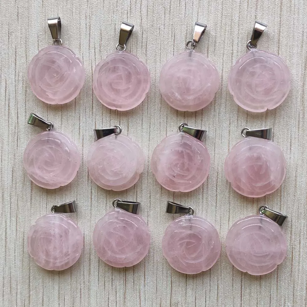 

Wholesale 12pcs/lot fashion natural roses quartz stone rose flower charms pendants for necklaces jewelry making free shipping