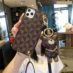 Diamond Bear Lanyard Girl Soft Case For Iphone 14 13 11 12 Pro Max Mini 7 8 Plus Xr X Xs Max Se 2020 Leather Phone Cover Fundas