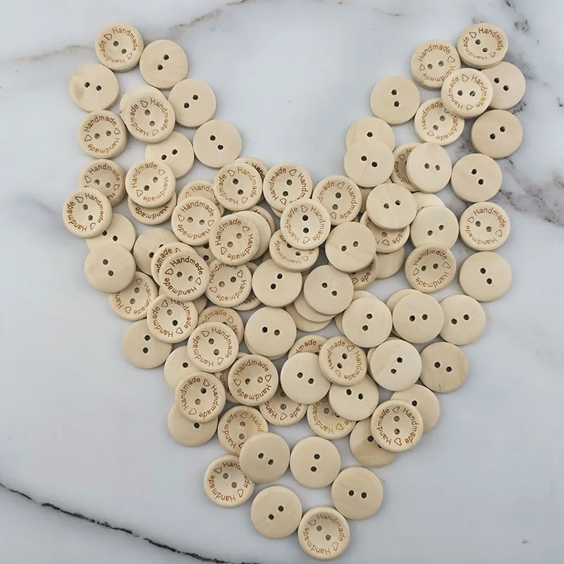 (100 pcs/pack) 2 Holes 20mm Size Wood Buttons For Craft Round Clothing Sewing Scrapbook DIY Home Decoration handmade