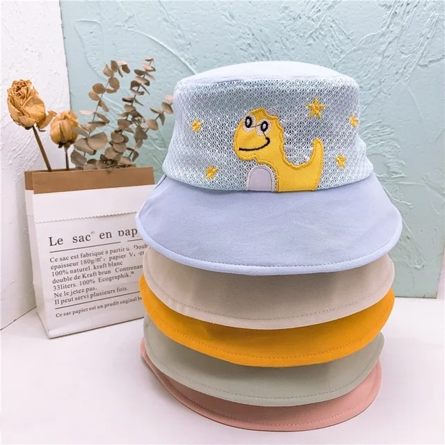 Spring and summer embroidery cotton dinosaur fisherman hat baby fashion cartoon cute outdoor shade fisherman hat