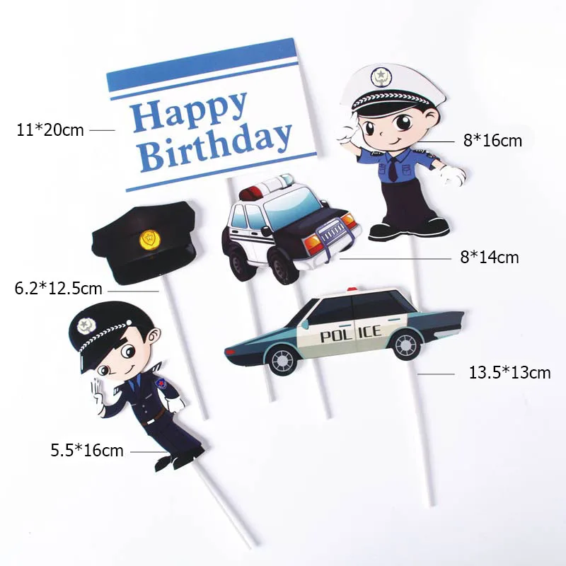 2020 6Pcs/lot Police Dream Birthday Cake Topper Police Car Happy Birthday Cake Topper for Kids Birthday Party Cake Decorations