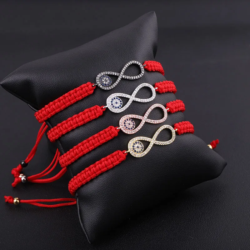 High Quality New Fashion Jewelry CZ Infinite Friendship Red Rope Macrame Lucky Bracelet Women Men