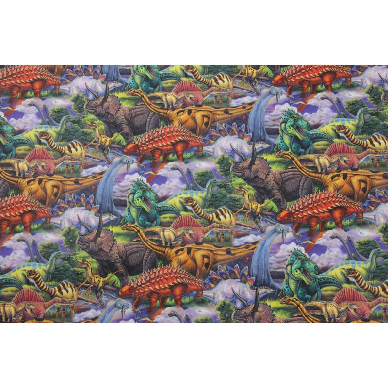 Half Yard 100% Cotton Thin Poplin Fabric With Cartoon Dinosaur Print Handmade DIY Garment Dress Children Cloth CR-1247