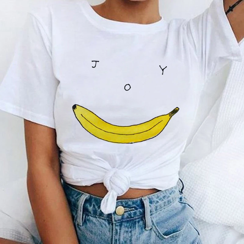 Summer Fashion Shirt Banana Funny Kawaii Summer Women T-shirt Hipster Top Tees O-Neck White Tee Shirt Femme