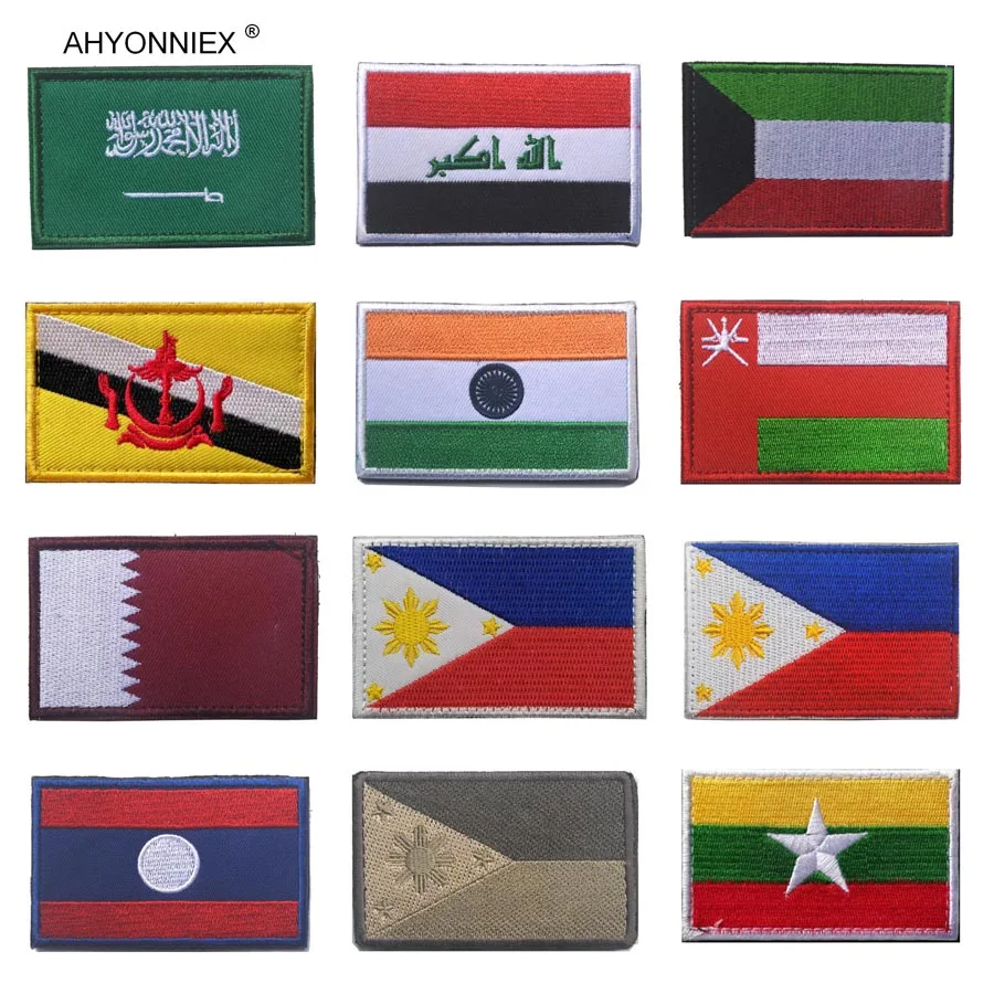 1PC 3D south asia flag India Iraq Oman Qatar flag embroidery patch country flag Patches armband backpack Stickers Clothes badge