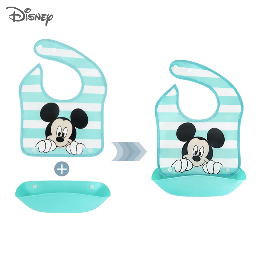 Disney Silicone  Baby Dinner Bib Three-dimensional Waterproof Combination Leak-proof  Pocket Baby  Large Saliva Bibs Detachable