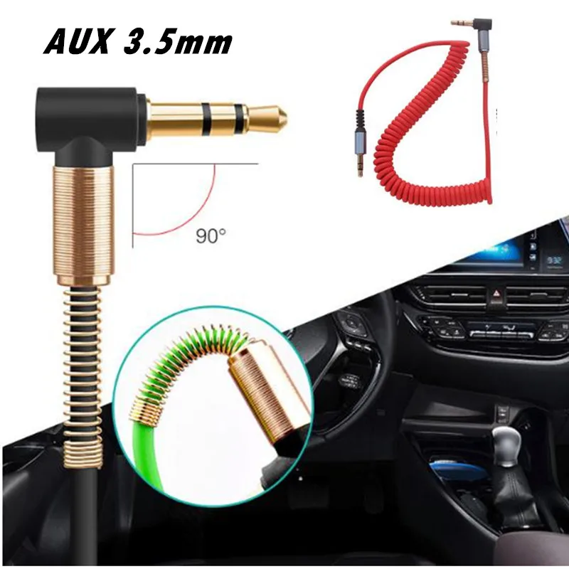 Cable auxiliar con conector 3,5, Cable de Audio con resorte para coche de 3,5mm, conector chapado en oro, cables de altavoz macho a macho para auriculares y altavoces