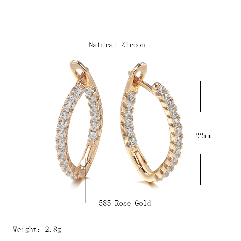 New 585 Gold Clip Earrings Elegant Curve Long Drop Inside Inlay Zircon Earring Fine Hanging Ear Hoops Wedding Engagement Jewelry