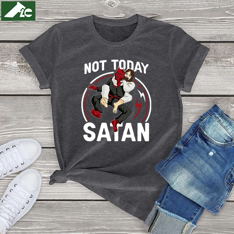 

Jiu Jitsu Shirt Jesus Not Today Satan Funny graphic tee 100 cotton womens t-Shirts white unisex vintage clothes summer 2021 tops