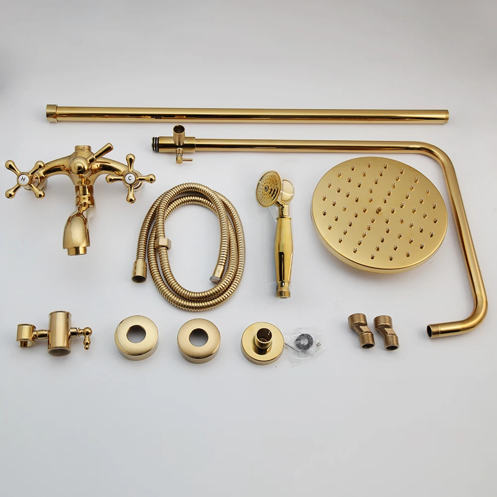 Imagem -06 - Kemaidi Ouro Torneira do Chuveiro na Parede Chuvas Banho de Chuveiro Conjunto Bica Giratória Banheiro Chuveiro Coluna Mixer Aço Inoxidável