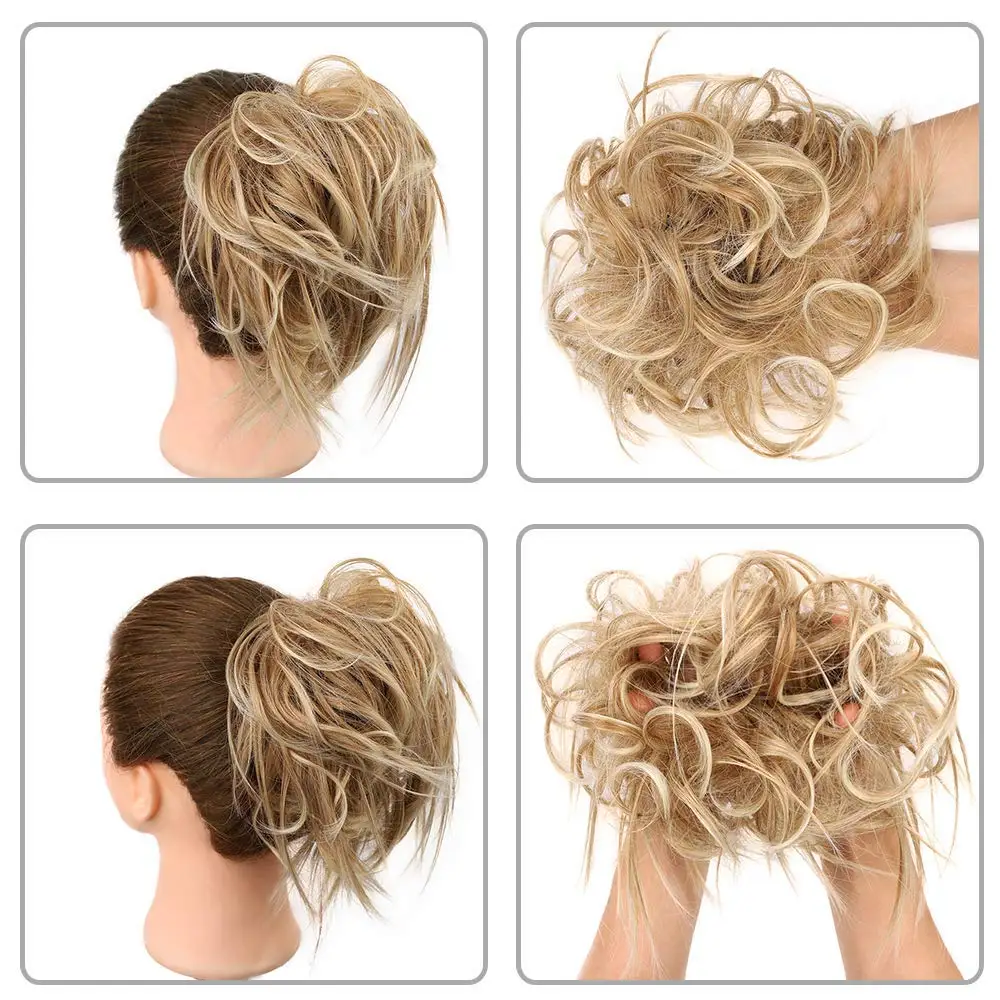 Scrunchies disordinati sintetici fascia elastica per capelli fascia per capelli chignon dritto Updo parrucchino fibra ad alta temperatura capelli finti naturali