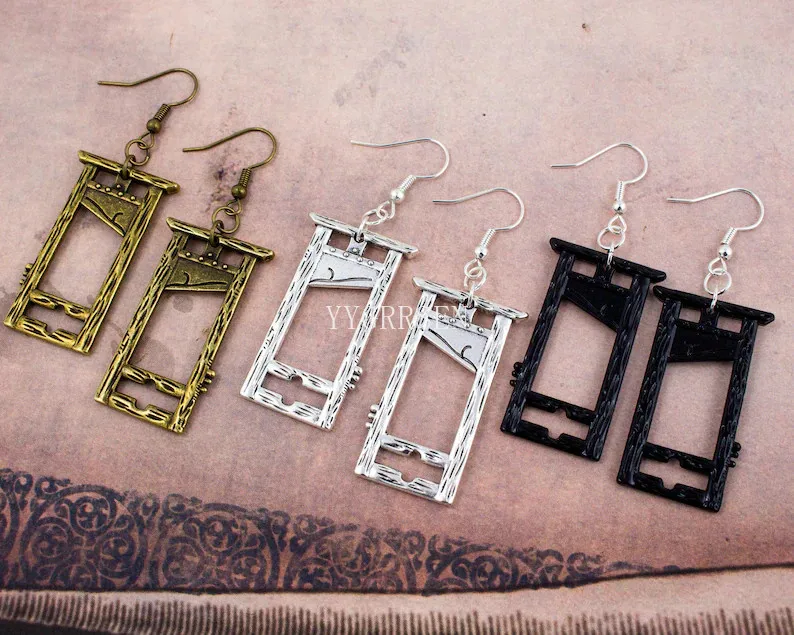 Black Bronze Guillotine Earrings History Macabre Punk Rock Goth Jewelry Gothic Grunge Medieval Dark Academia Fashion Novelty