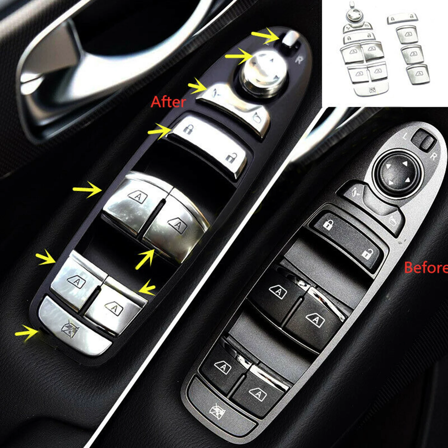 13PCS Car Window Lift Switch Button Cap Cover Durable And Practical To Use For Infiniti Q50L Q70 QX50 QX60 2014-2020