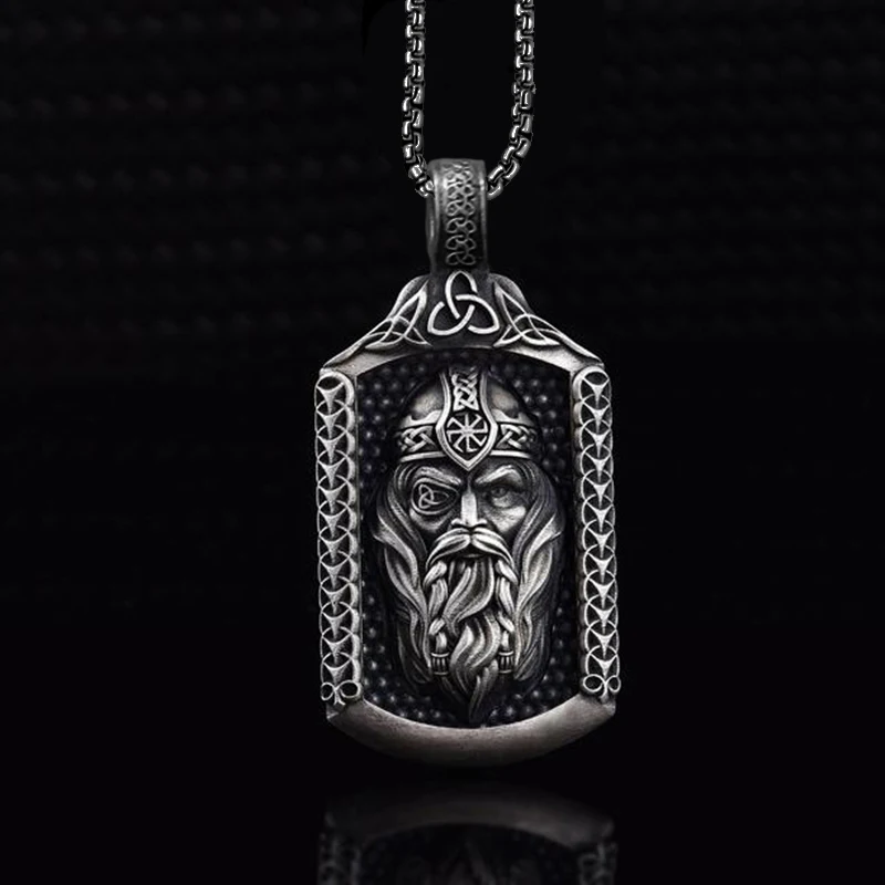 

Ancient Tin Nordic Myth Odinavia Viking Amulet Retro Men&Women Pendant Necklace With Titanium Steel Sweater Chain Galloween Gift