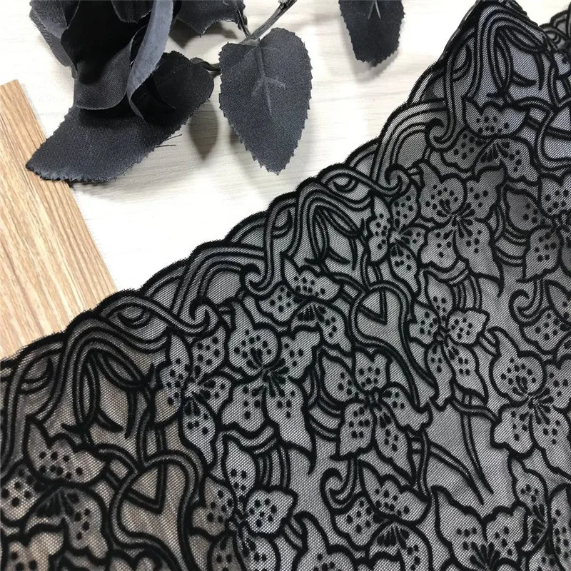 Elastic Stretch Lace Trim Black Lace Fleece Fabric HandMade Bra Sewing Crafts DIY Lace For Clothing Accessories