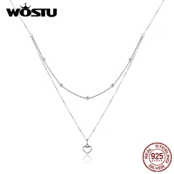 WOSTU Argento Semplice Cuore Collana Collana In Argento 925 Ciondolo Doppio Strato 50 centimetri Lunga Catena di Collegamento Per Le Donne Gioielli Regali CTN168