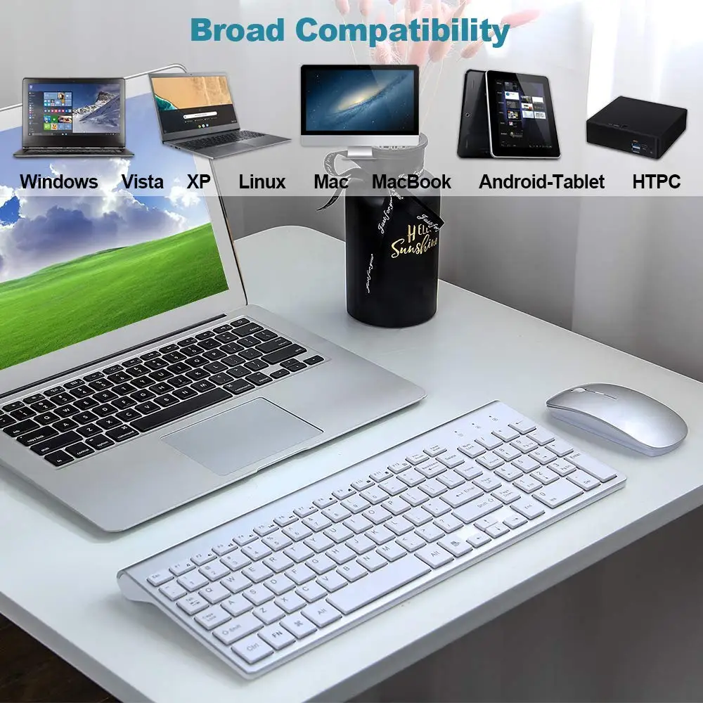 Wireless keyboard and mouse set ergonomic silent keyboard USB interface for Android Apple TV MAC
