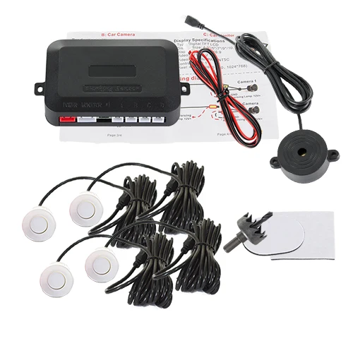 Hippcron 4 Sensoren Zoemer 22mm Parkeersensor Kit Achteruitrijradar Geluidsalarm Indicator Sondesysteem 12V Zwart Wit
