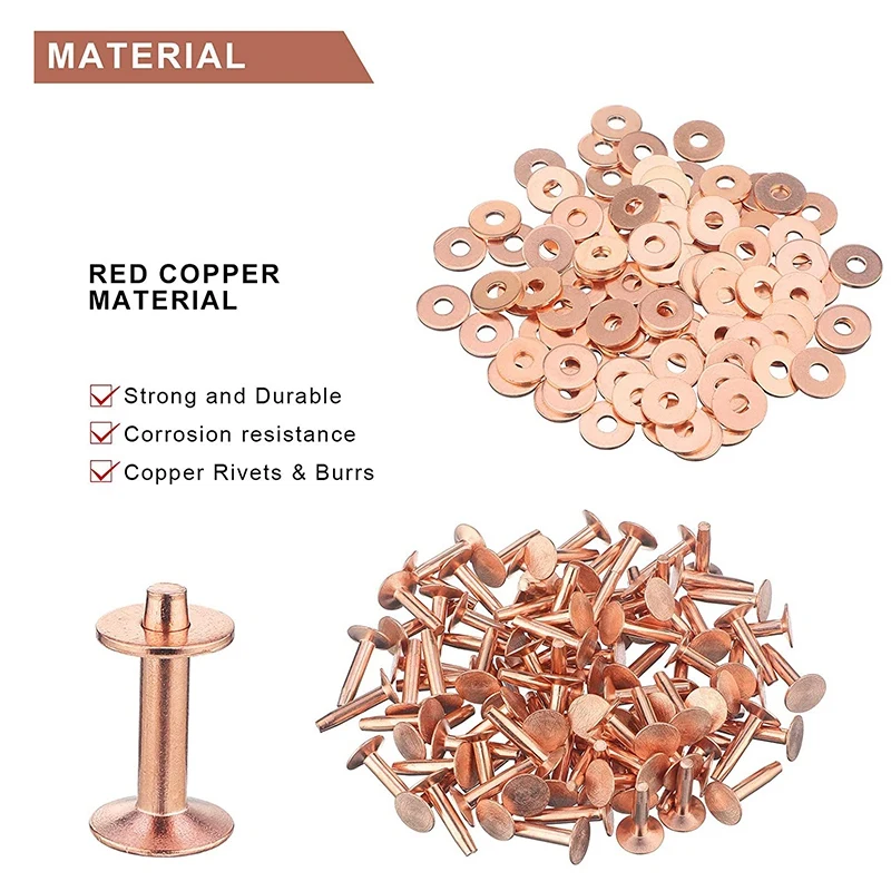 100 Sets Copper Rivets and Burrs Washers Leather Copper Rivet Fastener for Collars Leather DIY Craft Supplies CNIM Hot