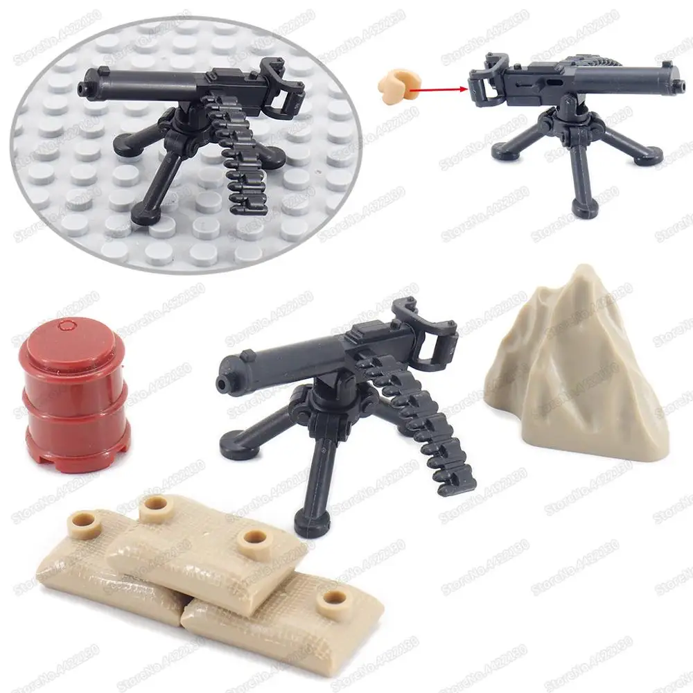 Military Figures Maxine Heavy Machine Gun Weapons Building Block Equipment Diy WW2 Army Battlefield Model Moc Christmas Gift Toy