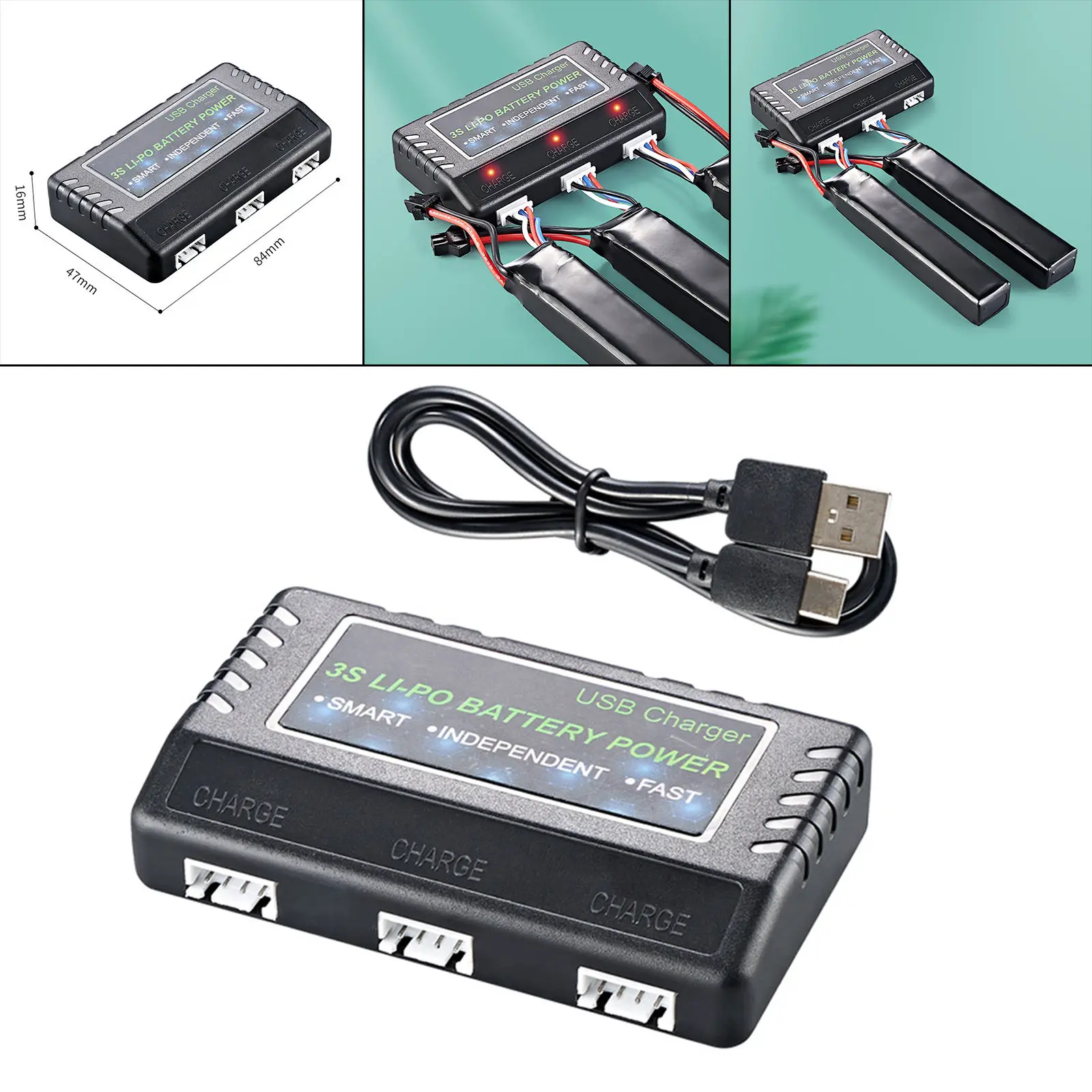 11.1V LI-Po Battery Charger USB Cable Black Balanced Charger Case for 3S Batteris Lithium Battery Pack Drone LI-Polymer Battery